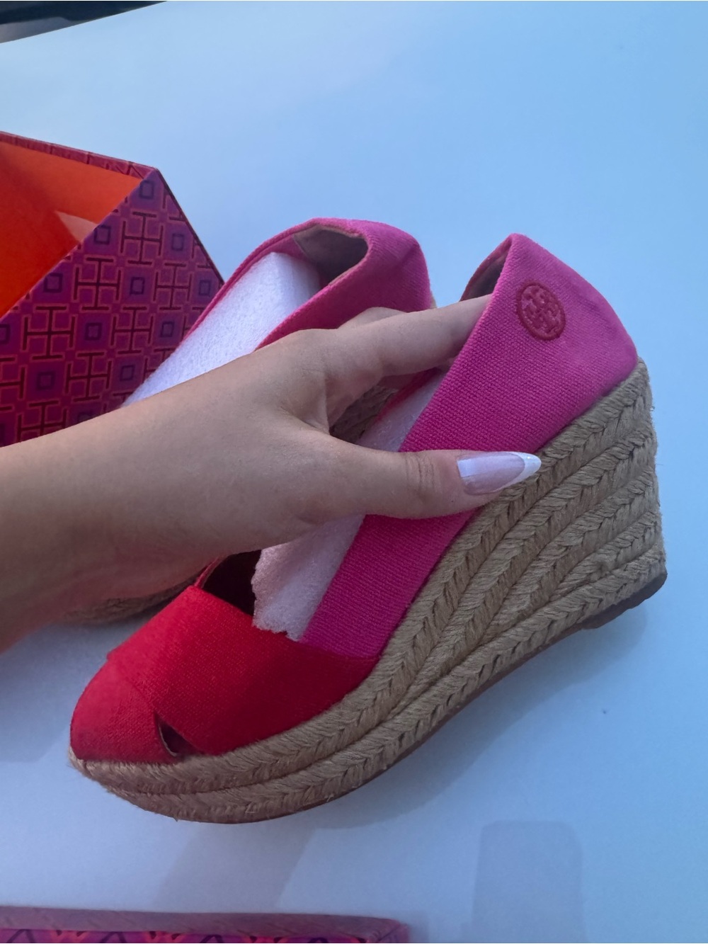 Women's Tory Burch Pink & Red Espadrille Wedge Sandals